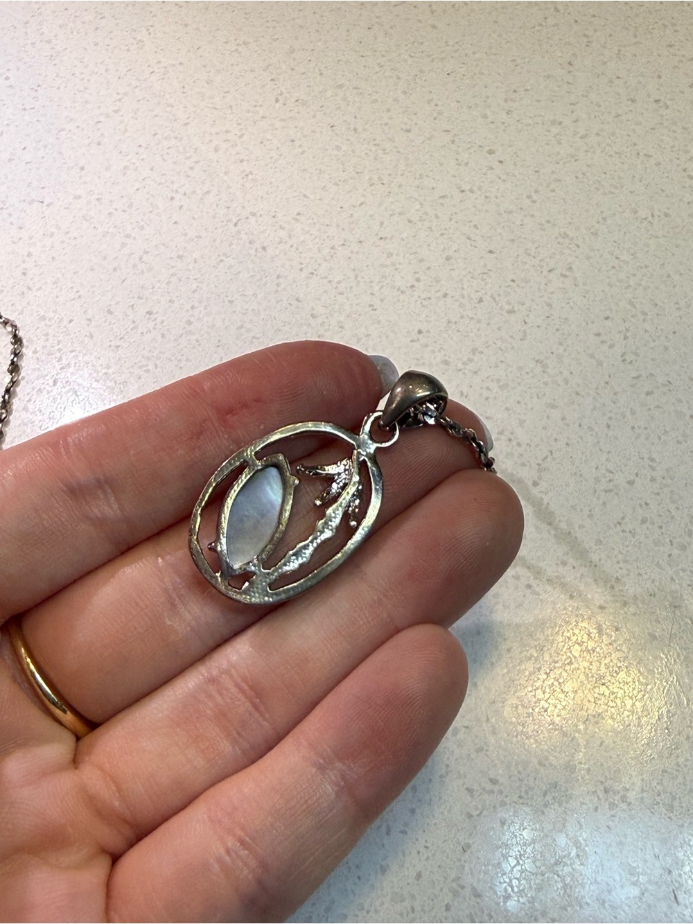 Sterling Silver / Alpaca MexAbalone Shell Necklace and Earrings Set - Picture 8 of 9